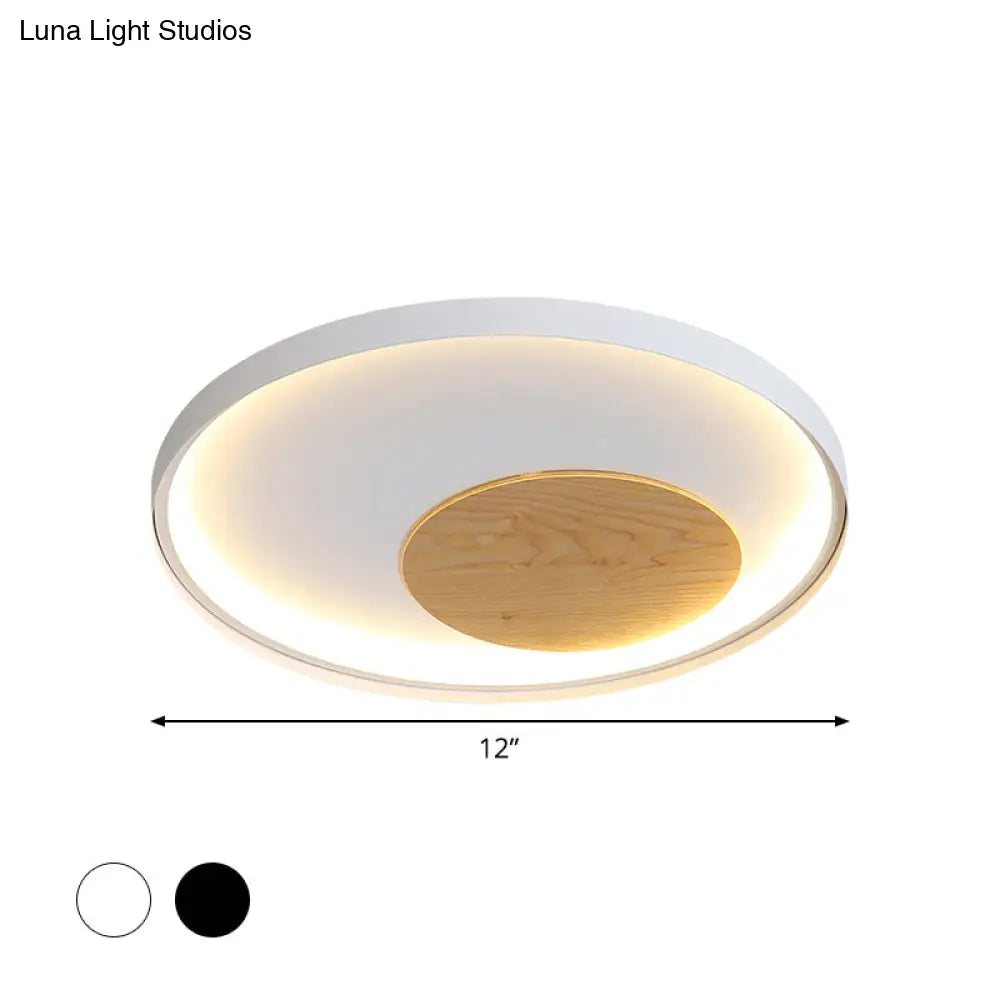 12’/16’/19.5’ Simple Led Ceiling Flush Mount Light Fixture - Black/White Circular Design With