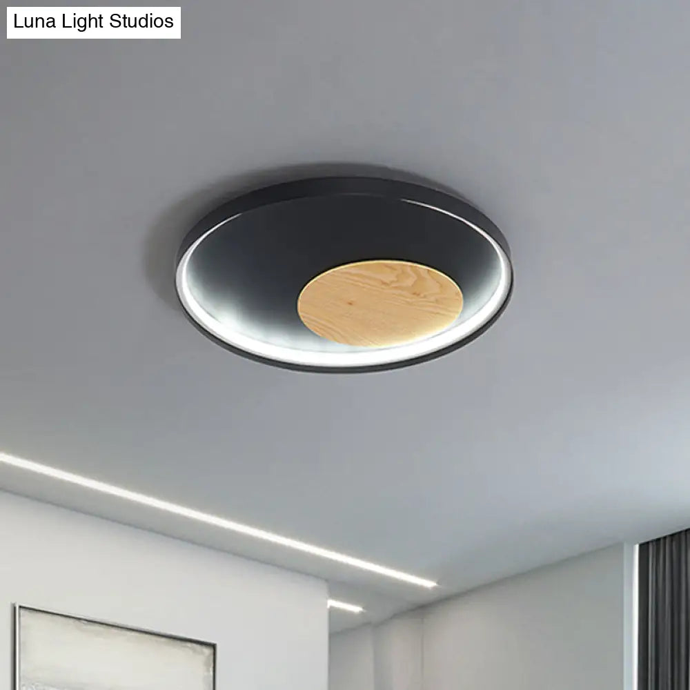 12/16/19.5 Simple Led Ceiling Flush Mount Light Fixture - Black/White Circular Design With Metallic