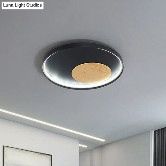 12’/16’/19.5’ Simple Led Ceiling Flush Mount Light Fixture - Black/White Circular Design With