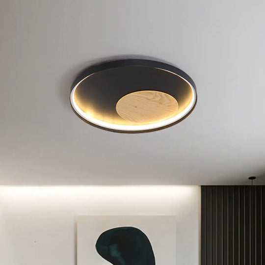 12’/16’/19.5’ Simple Led Ceiling Flush Mount Light Fixture - Black/White Circular Design With