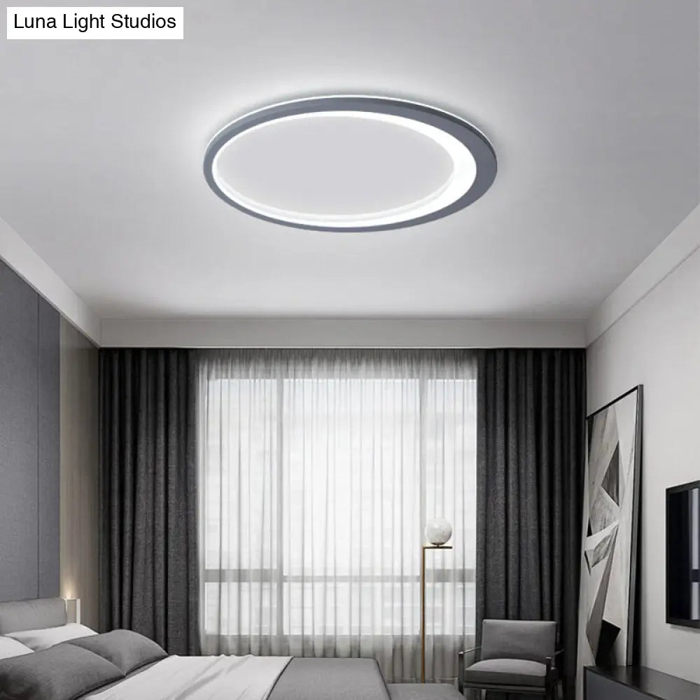 12/16/19.5 W Grey Oval Ring Ceiling Light - Nordic Style Led Flush Mount Lamp In Warm/White/3