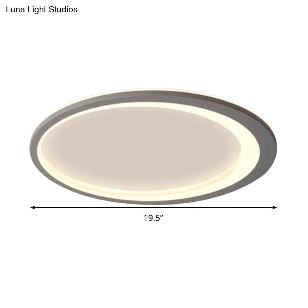 12’/16’/19.5’ W Grey Oval Ring Ceiling Light - Nordic Style Led Flush Mount Lamp In