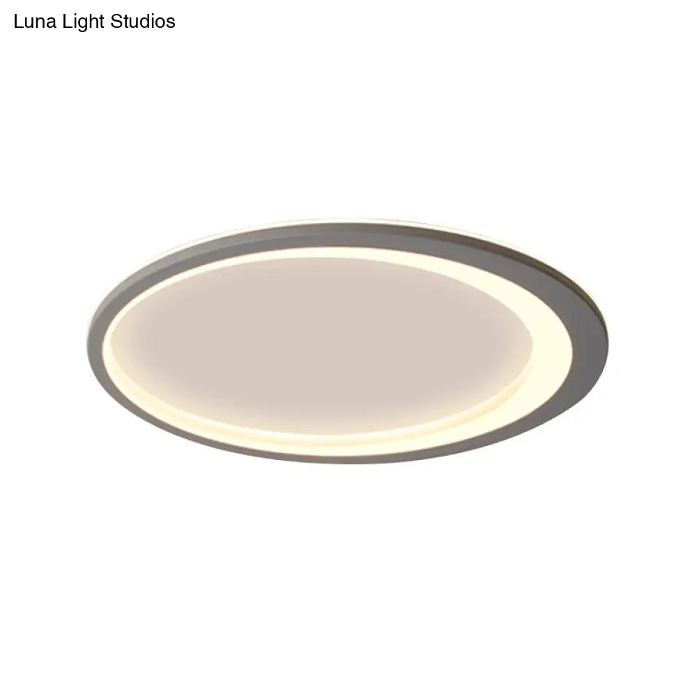 12/16/19.5 W Grey Oval Ring Ceiling Light - Nordic Style Led Flush Mount Lamp In Warm/White/3