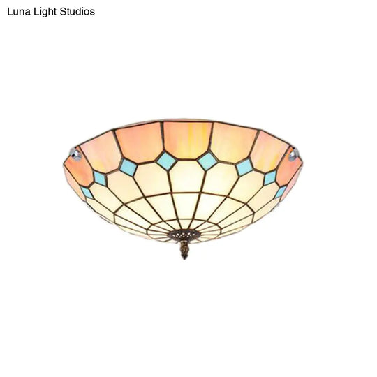 12/16/19.5 Wide Pink Tiffany Ceiling Light With Grid Glass Bowl Shade - Perfect For Living Room Or
