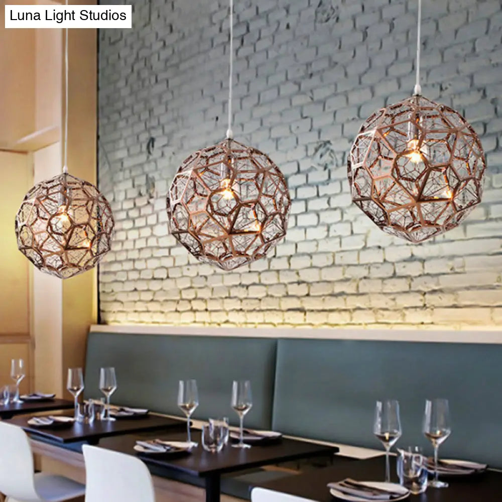 Faceted Globe Pendant Lighting - Rose Gold Contemporary Metal Ceiling Light (12/16/19.5W)