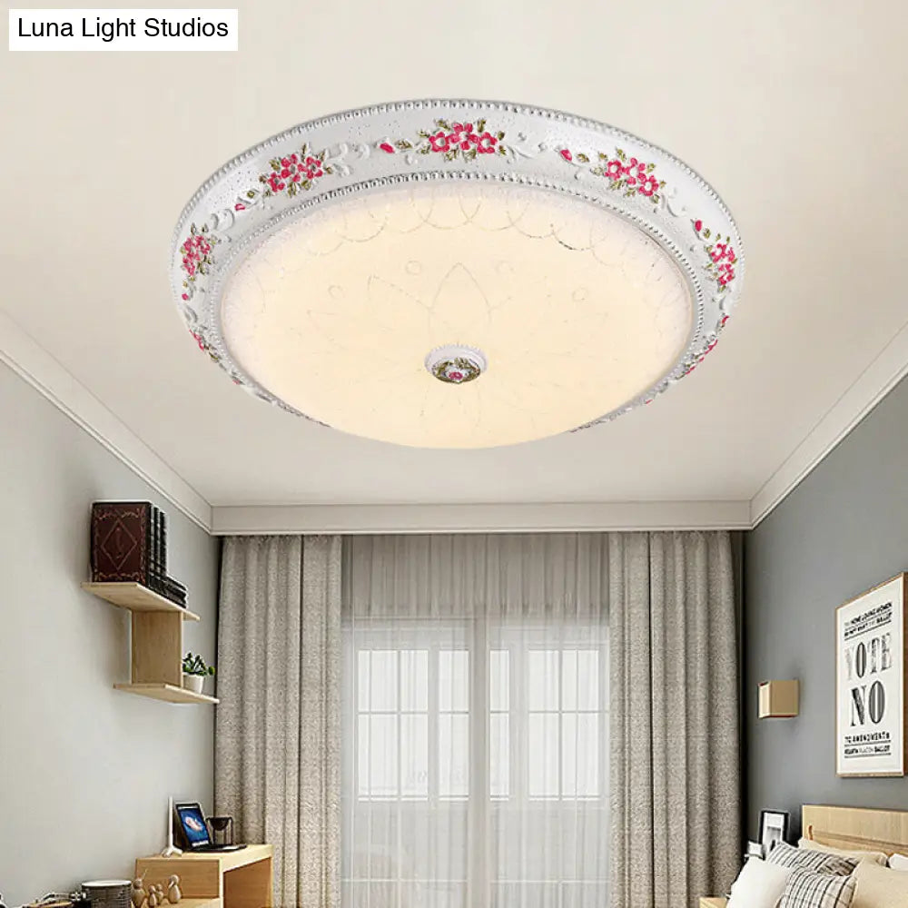 12/16 Carved Rose Bedroom Flush Lighting: Korea Countryside Resin Led Lamp With Frosted Glass Shade