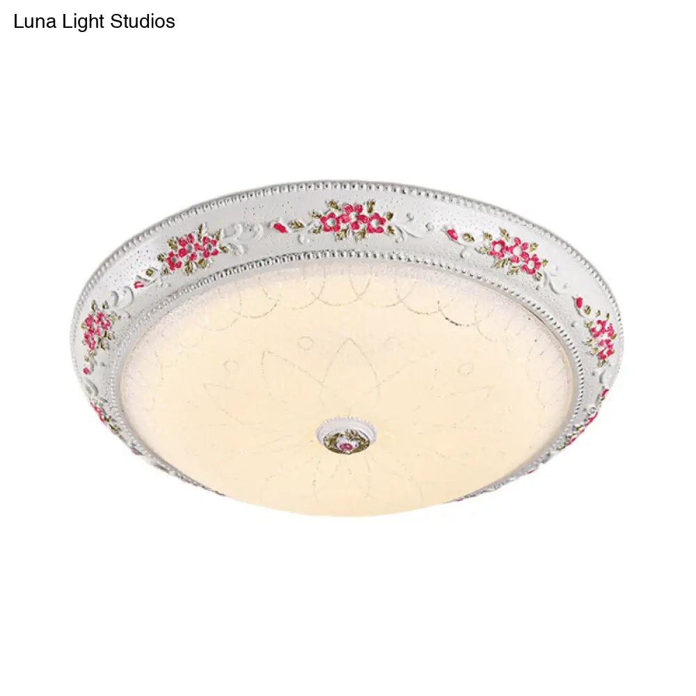 12/16 Carved Rose Bedroom Flush Lighting: Korea Countryside Resin Led Lamp With Frosted Glass Shade