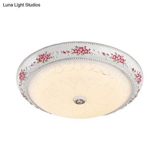 12’/16’ Carved Rose Bedroom Flush Lighting: Korea Countryside Resin Led Lamp With Frosted Glass