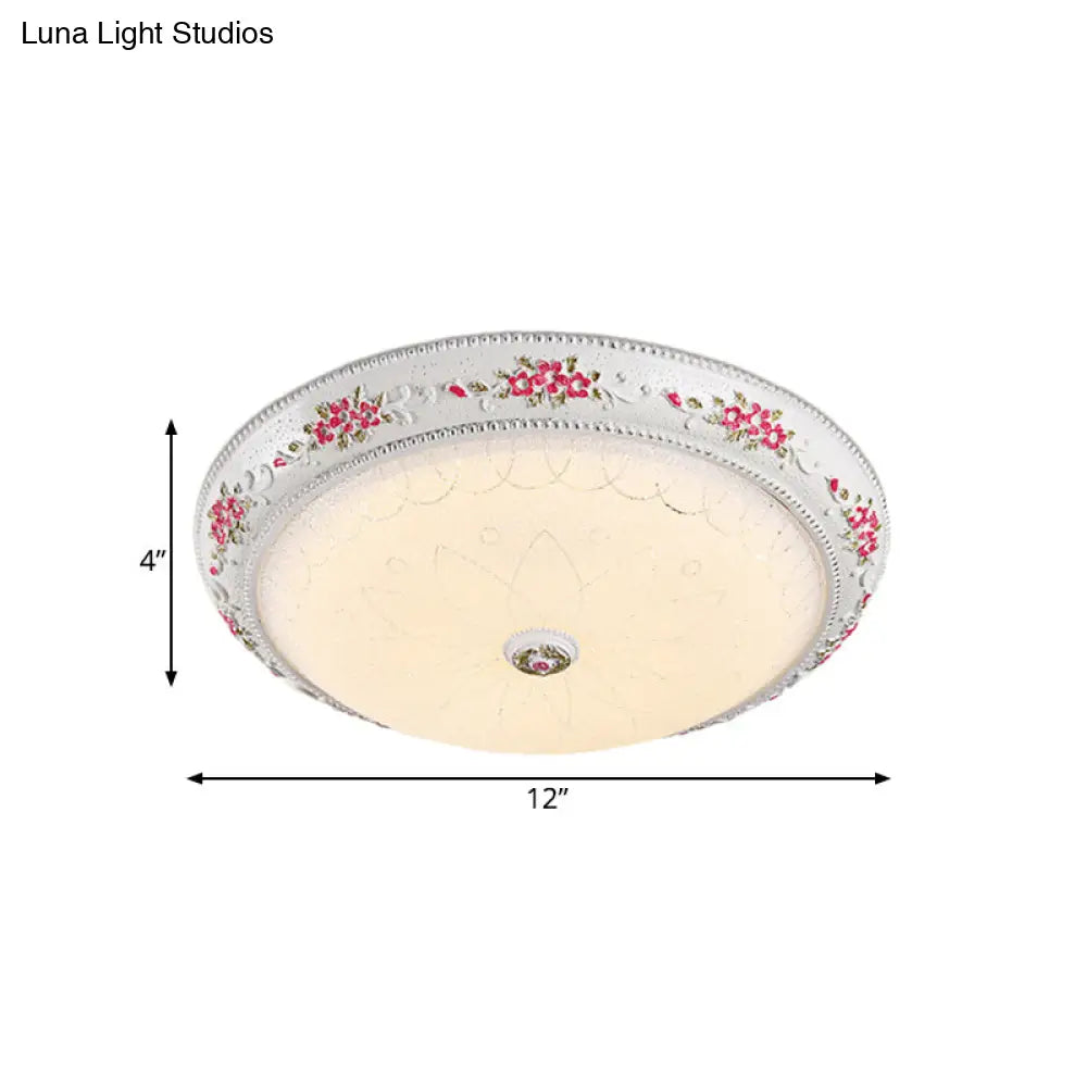12’/16’ Carved Rose Bedroom Flush Lighting: Korea Countryside Resin Led Lamp With Frosted Glass
