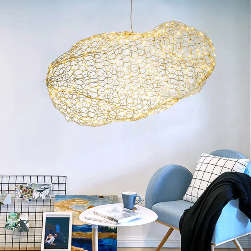 12/16 Cloud Shaped Led Chandelier Light With Modernist Chrome Finish And Warm/White - Stylish Mesh