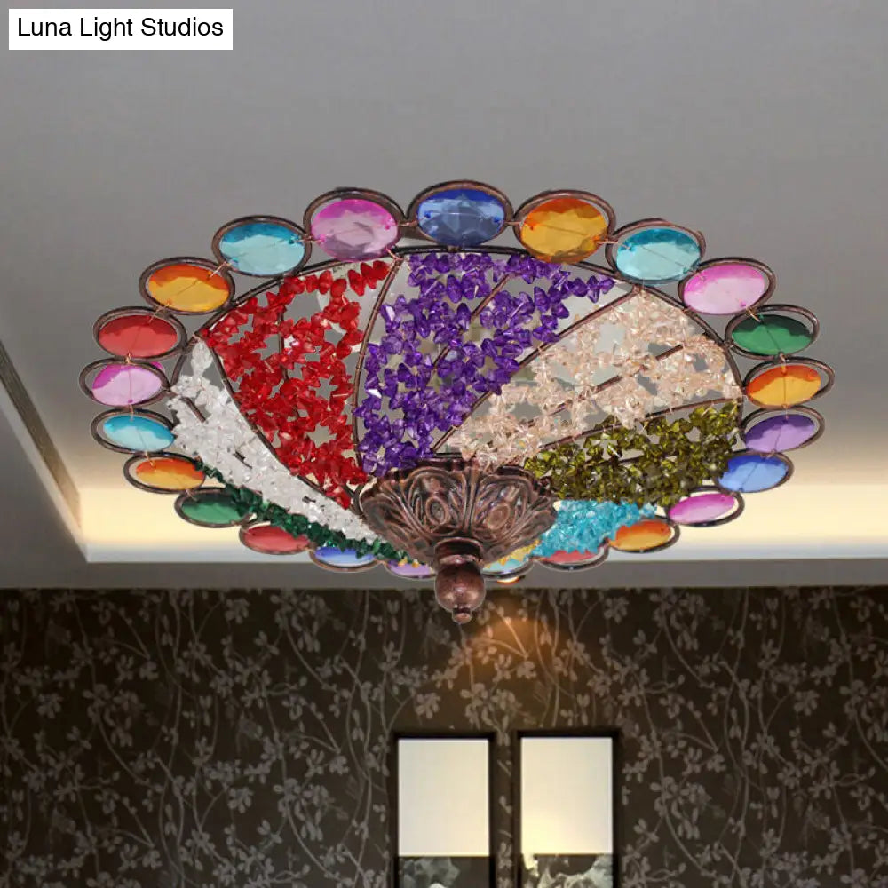 12/16 Colonial Flared Ceiling Lamp: Multi Colored Plexiglass 3-Light Weathered Copper Finish