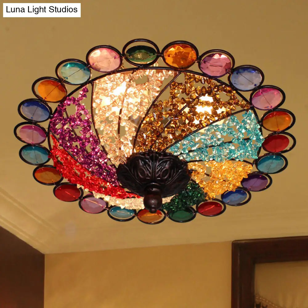 12/16 Colonial Flared Ceiling Lamp: Multi Colored Plexiglass 3-Light Weathered Copper Finish