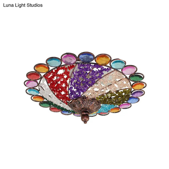 12/16 Colonial Flared Ceiling Lamp: Multi Colored Plexiglass 3-Light Weathered Copper Finish