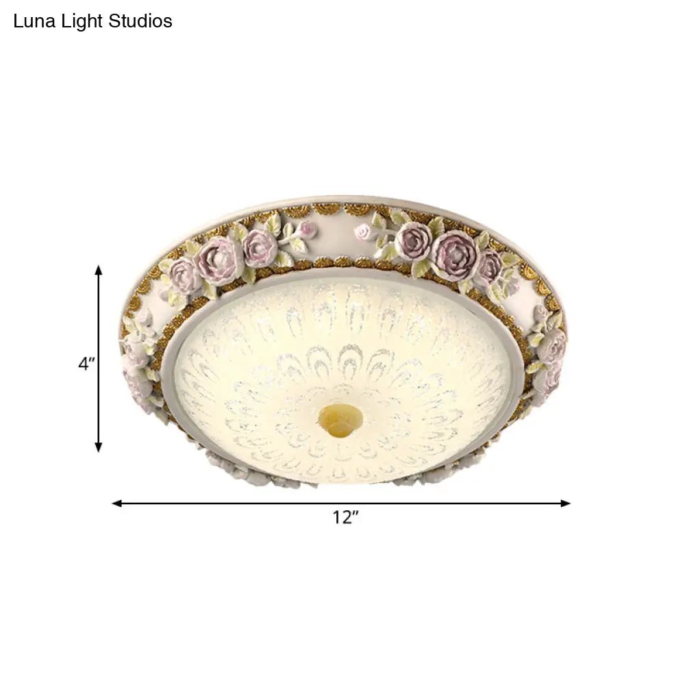 12/16 Country Style Led Sunflower/Rose Flush Light With Seeded Glass Shade