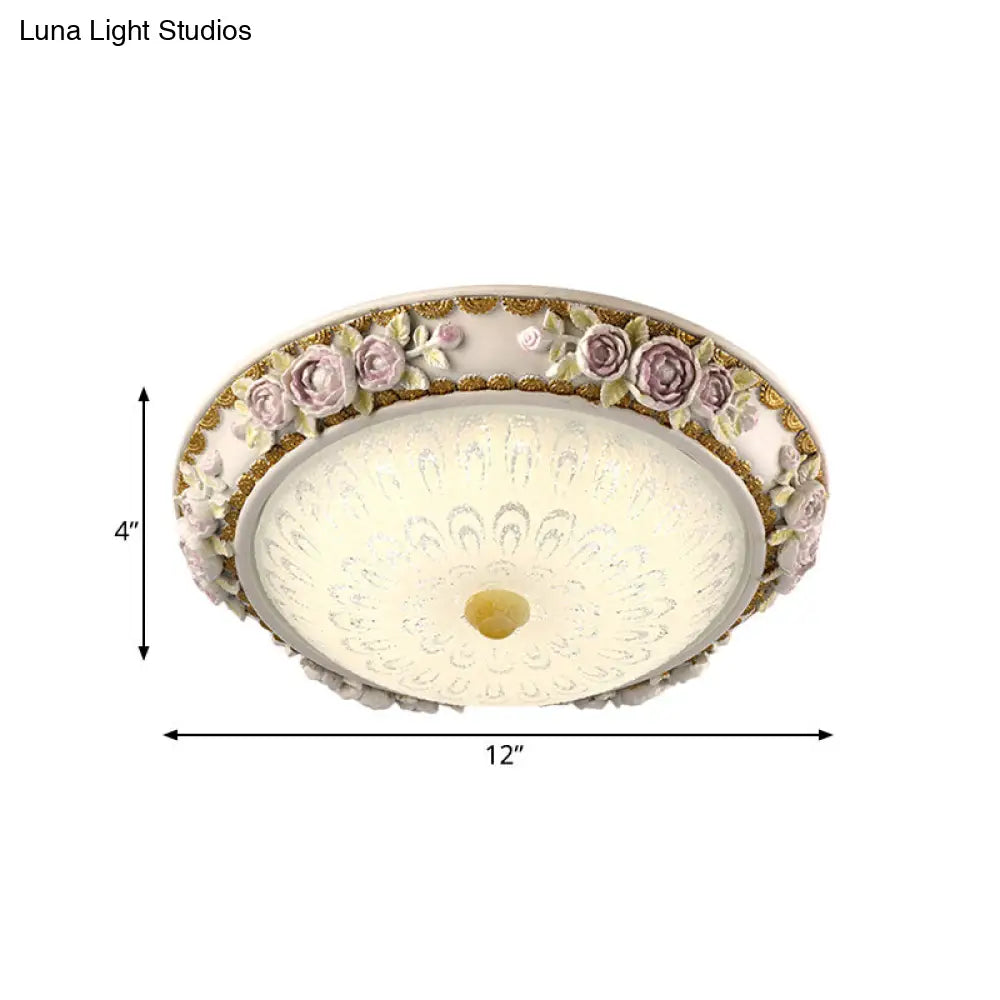 12’/16’ Country Style Led Sunflower/Rose Flush Light With Seeded Glass Shade