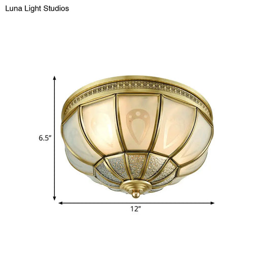 12/16 Dome Flush Mount Light With Colonial Opal Frosted Glass Brass Finish 2/3 Bulbs - Bedroom
