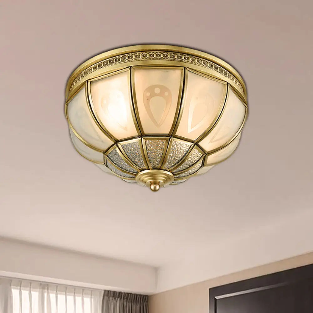 12’/16’ Dome Flush Mount Light With Colonial Opal Frosted Glass Brass Finish 2/3 Bulbs -