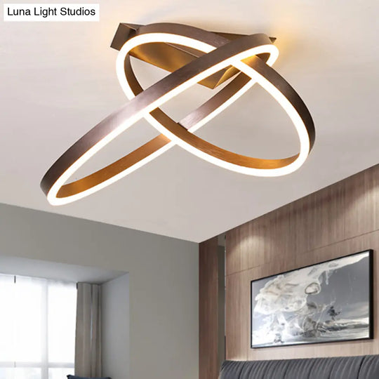 12’/16’ Dual Rings Ceiling Flush Mount Led Lighting - Modernist Acrylic Gold/Coffee Or