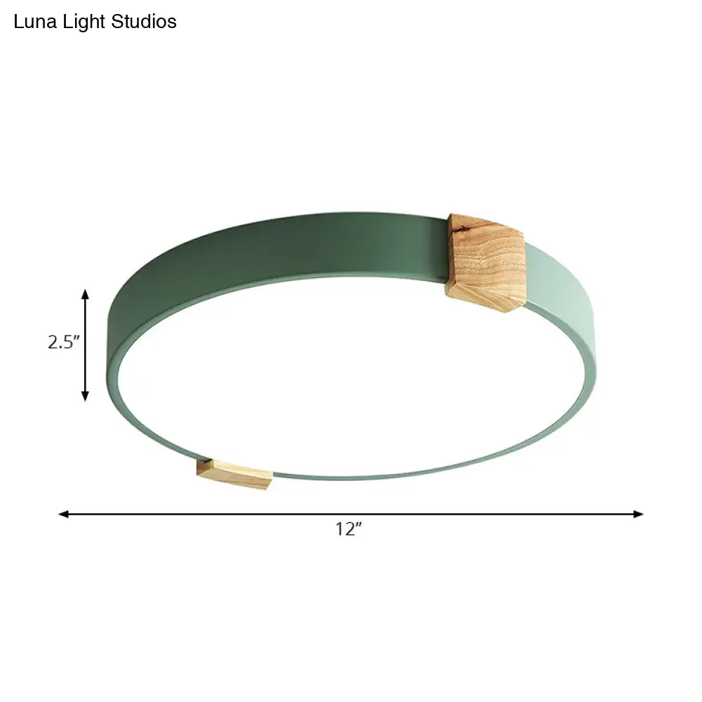 12’/16’ Green Acrylic Macaron Led Flush Mount Light For Study Room - Warm/White