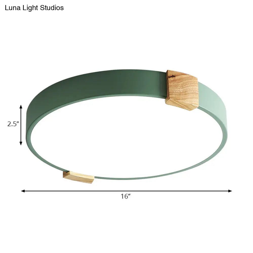 12’/16’ Green Acrylic Macaron Led Flush Mount Light For Study Room - Warm/White