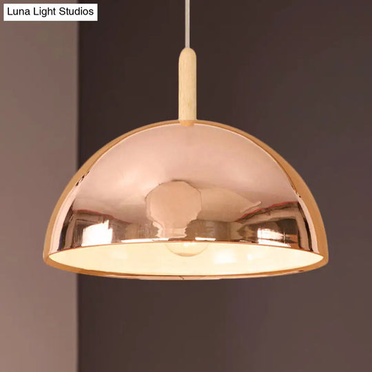 12/16 Mirrored Pendant With Metallic Dome Shade - Retro Style Hanging Lamp In Rose Gold / 12