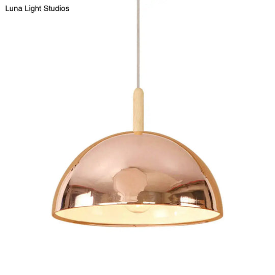 12/16 Mirrored Pendant With Metallic Dome Shade - Retro Style Hanging Lamp In Rose Gold