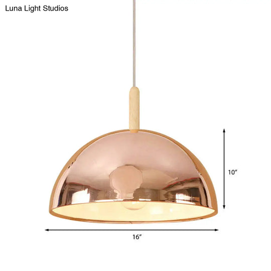 12/16 Mirrored Pendant With Metallic Dome Shade - Retro Style Hanging Lamp In Rose Gold