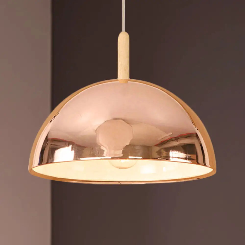 12’/16’ Mirrored Pendant Light In Rose Gold - Dome Shade Retro Style Ideal For Living Room / 12’