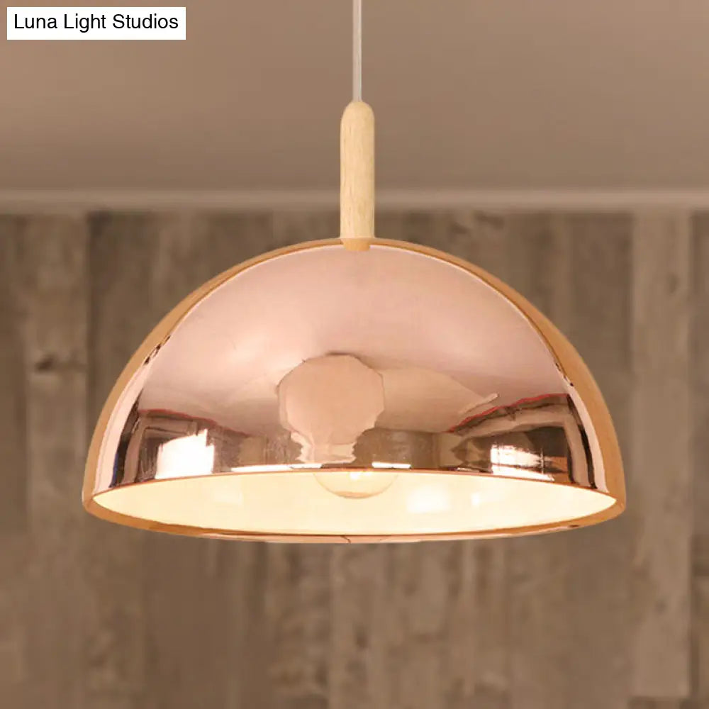 12/16 Mirrored Pendant With Metallic Dome Shade - Retro Style Hanging Lamp In Rose Gold