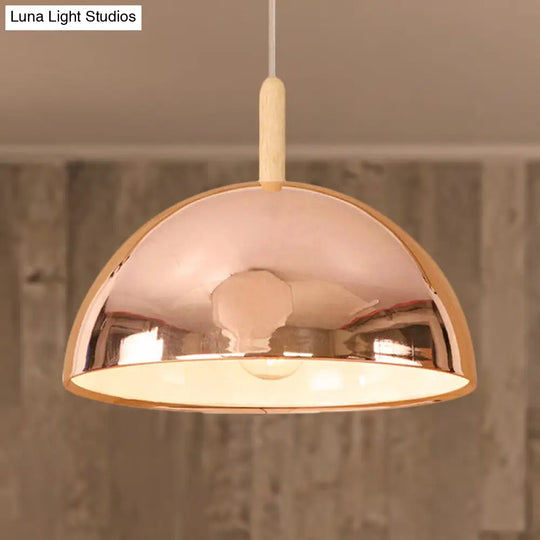 12/16 Mirrored Pendant With Metallic Dome Shade - Retro Style Hanging Lamp In Rose Gold