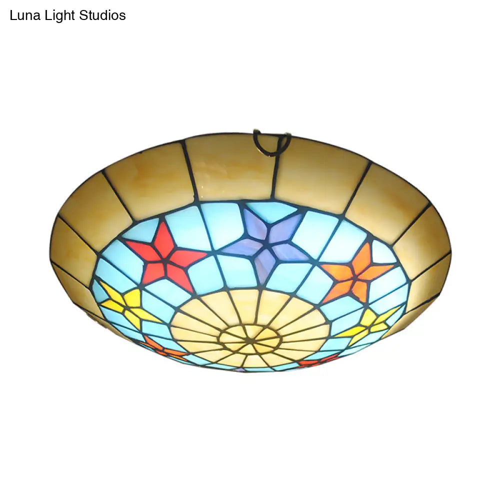 12’/16’ Retro Style Stained Glass Ceiling Light With Star Pattern