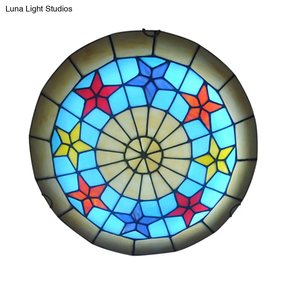 12’/16’ Retro Style Stained Glass Ceiling Light With Star Pattern