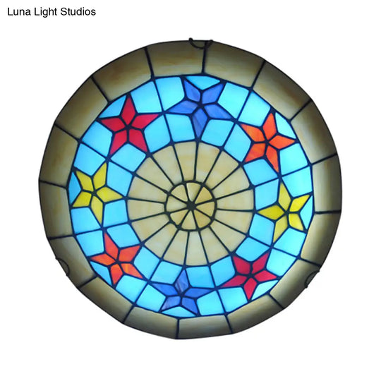 12/16 Retro Style Stained Glass Ceiling Light With Star Pattern