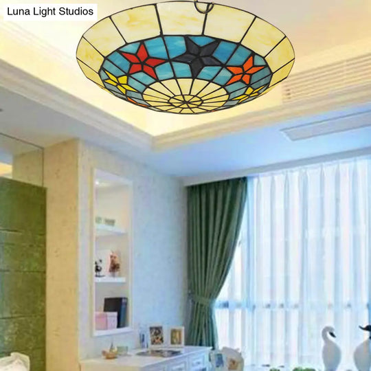 12/16 Retro Style Stained Glass Ceiling Light With Star Pattern Ginger / 12