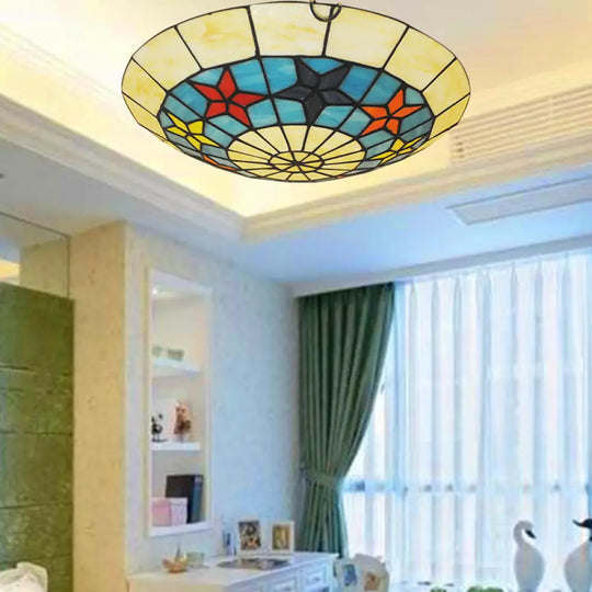 12’/16’ Retro Style Stained Glass Ceiling Light With Star Pattern Ginger / 12’