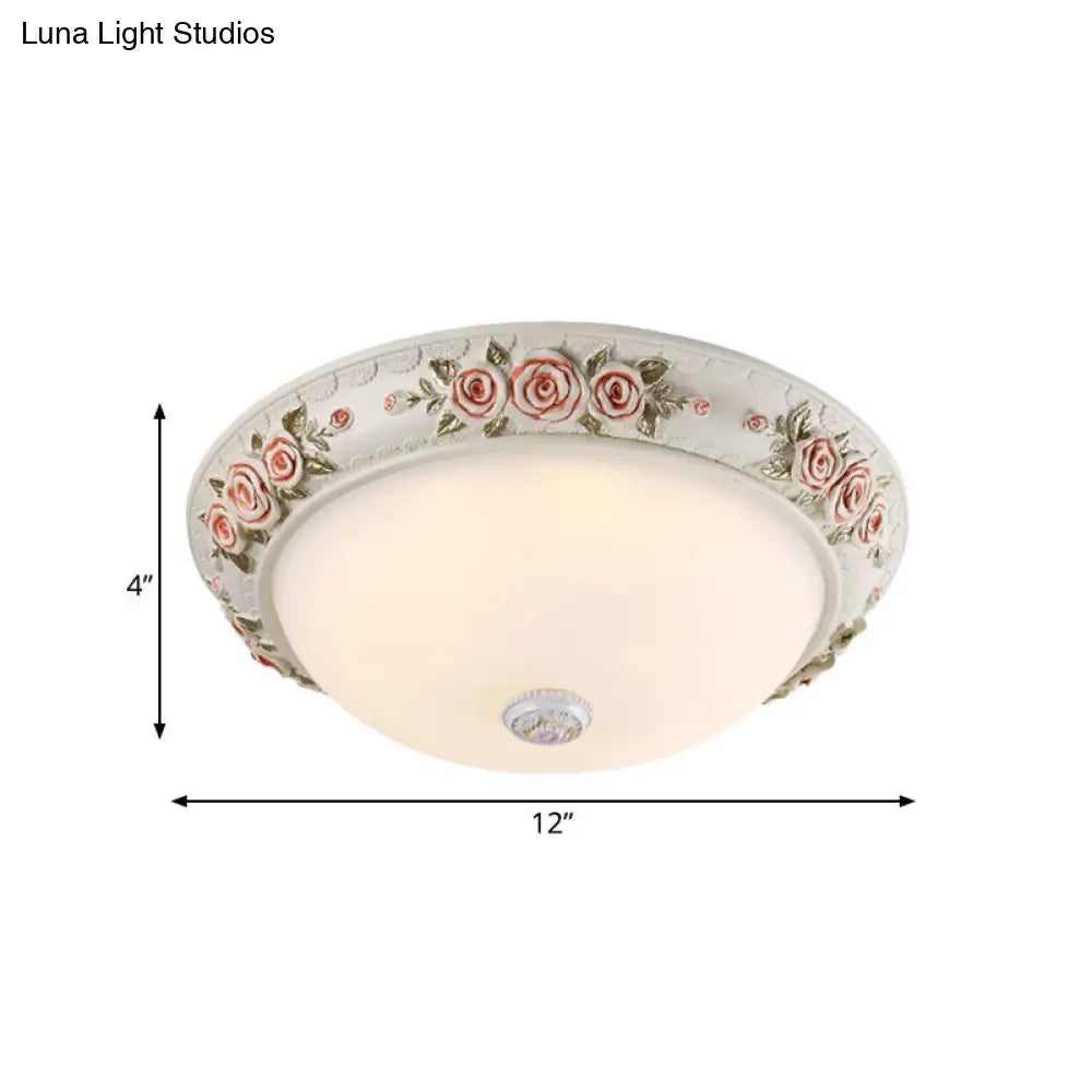 12’/16’ Wide Domed Ceiling Mounted Light With White Glass Flush Lamp And Rose Deco - Korea