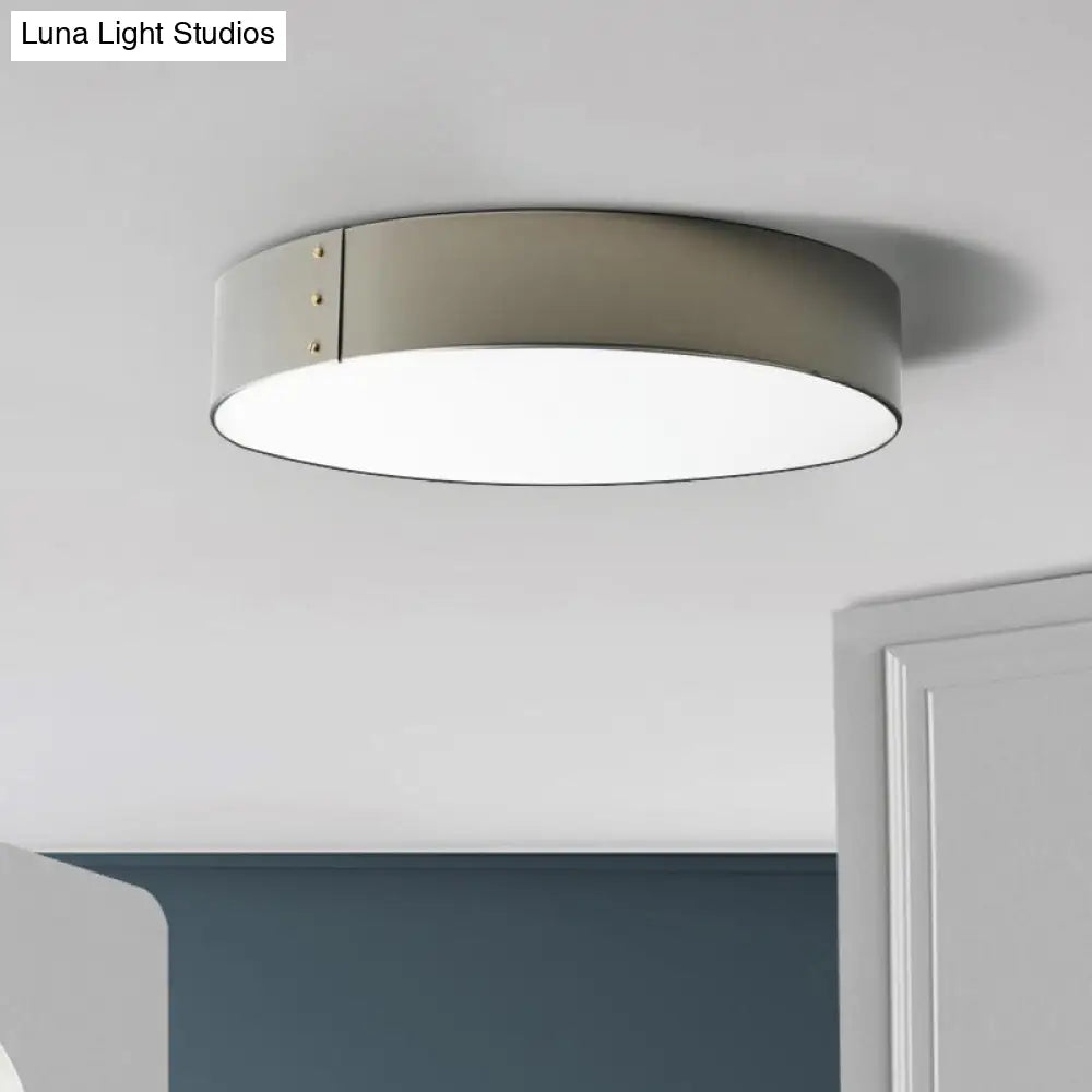 12/16 Wide Drum Minimalist Acrylic Led Flush Mount Ceiling Fixture In Grey Finish For Bedroom