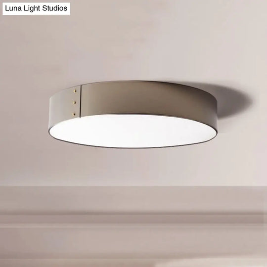 12/16 Wide Drum Minimalist Acrylic Led Flush Mount Ceiling Fixture In Grey Finish For Bedroom