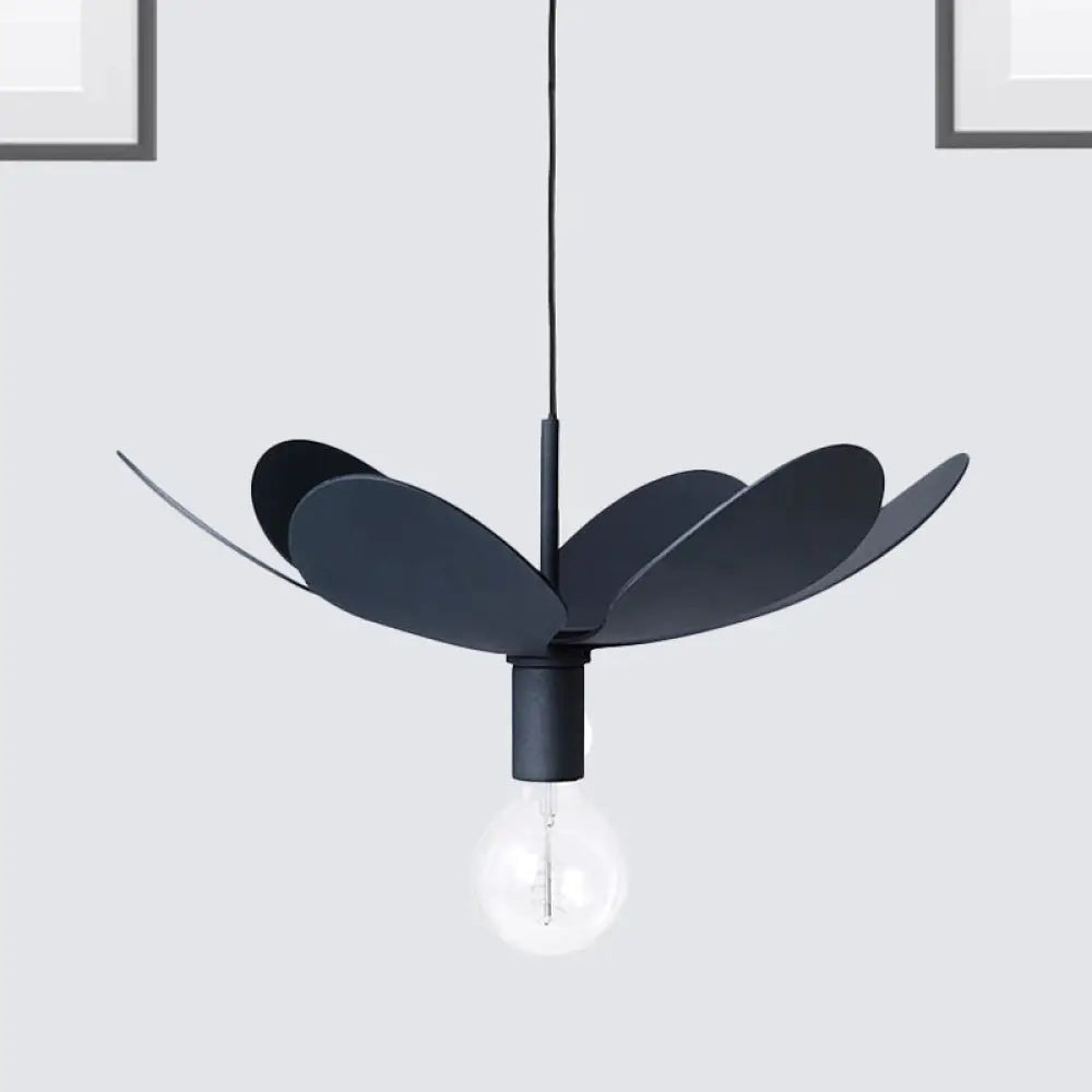 12’/19.5’ Wide Minimal Ceiling Pendant Light With Metal Flower Shade - 1-Light Black/White