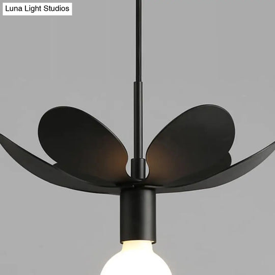 Modern Flower Metal Shade Pendant Ceiling Lamp - 12/19.5 Width 1 Light Black/White Living Room