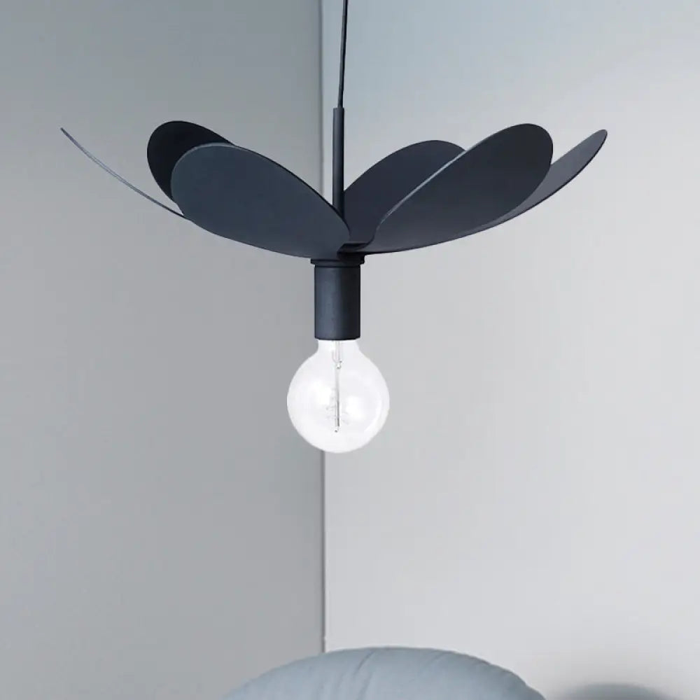 12’/19.5’ Wide Minimal Ceiling Pendant Light With Metal Flower Shade - 1-Light Black/White