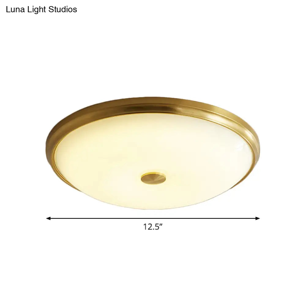 12.5/16 Diameter Antiqued Gold Led Flush Mount Ceiling Light - Simplicity White Glass Bowl Bedroom