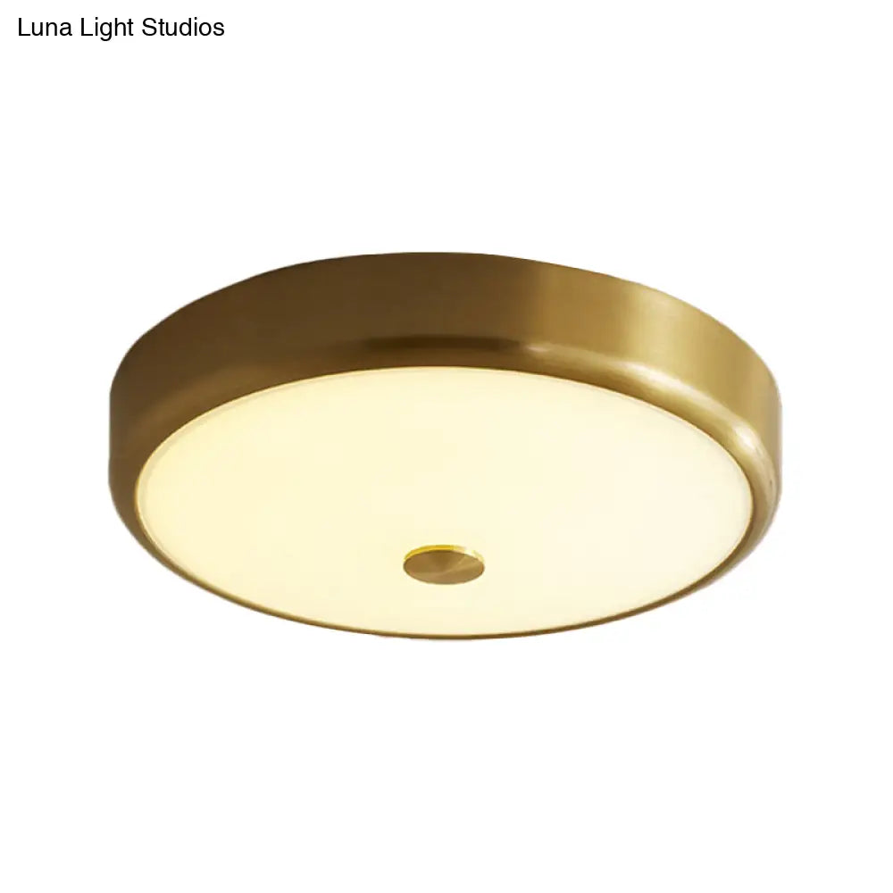 12.5/16 Diameter Antiqued Gold Led Flush Mount Ceiling Light - Simplicity White Glass Bowl Bedroom