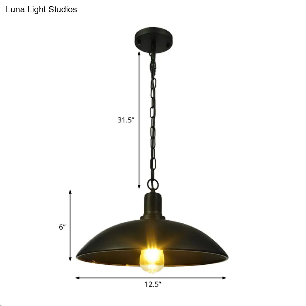 12.5’/16’ W Loft Style Hanging Pendant Lamp With Bowl Shade Adjustable Chain - Metallic And