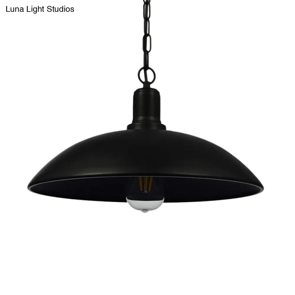 Loft Style Bowl Shade Pendant Lamp With Adjustable Chain In Black 1-Bulb Metallic Finish - 12.5/16 W