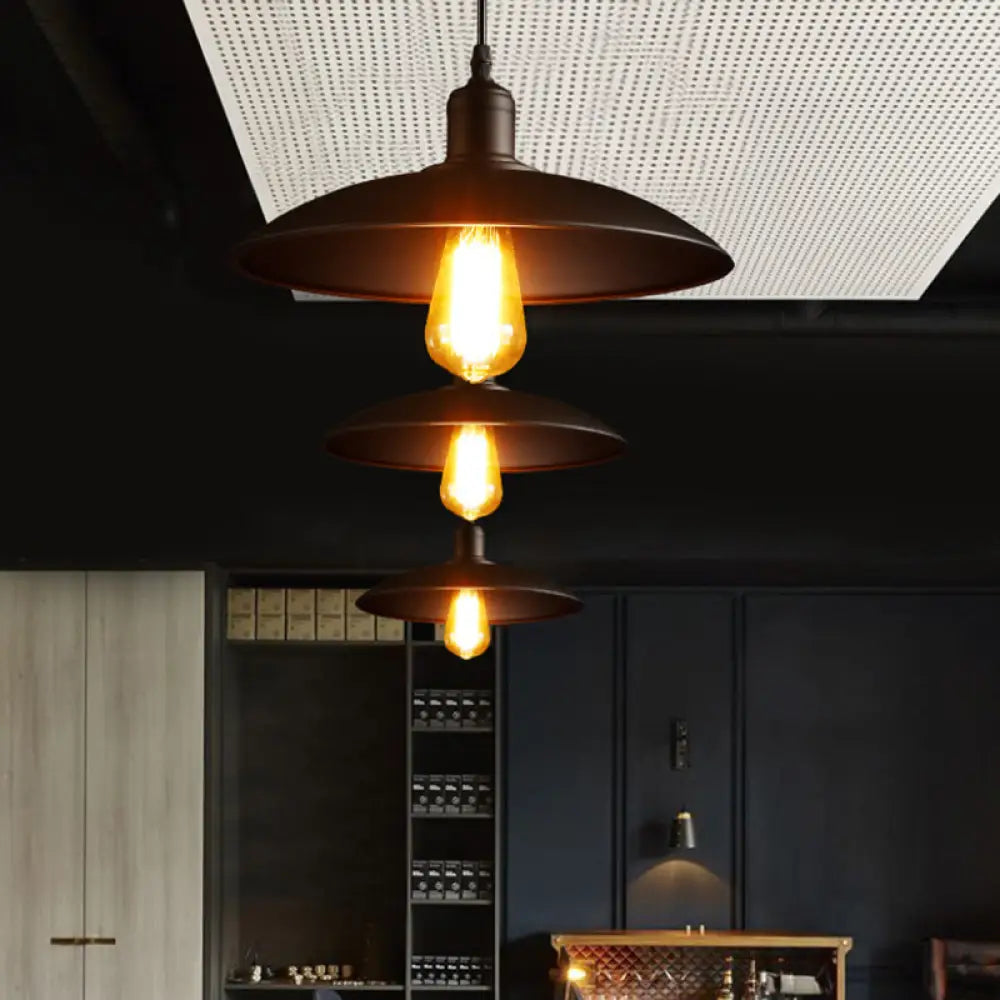 12.5’/16’ Wide Dome Industrial Metal Pendant Lamp - 1-Light Black/White Hanging Fixture For