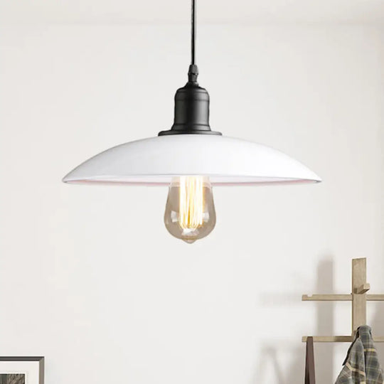 12.5’/16’ Wide Dome Industrial Metal Pendant Lamp - 1-Light Black/White Hanging Fixture For