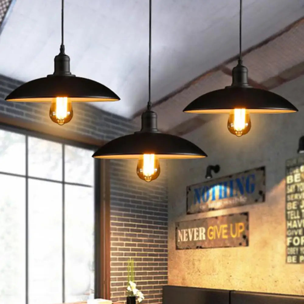 12.5’/16’ Wide Dome Industrial Metal Pendant Lamp - 1-Light Black/White Hanging Fixture For