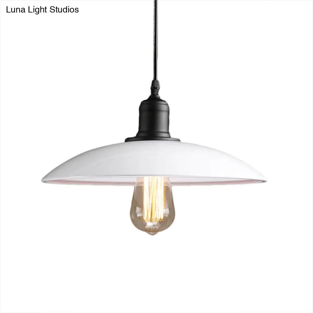 12.5’/16’ Wide Dome Industrial Metal Pendant Lamp - 1-Light Black/White Hanging Fixture For