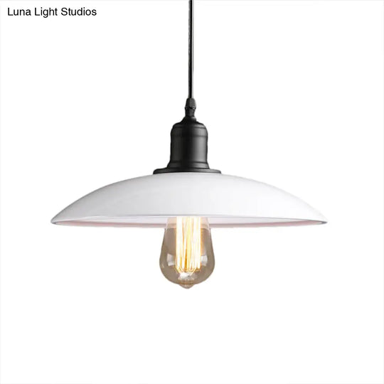 12.5’/16’ Wide Dome Industrial Metal Pendant Lamp - 1-Light Black/White Hanging Fixture For